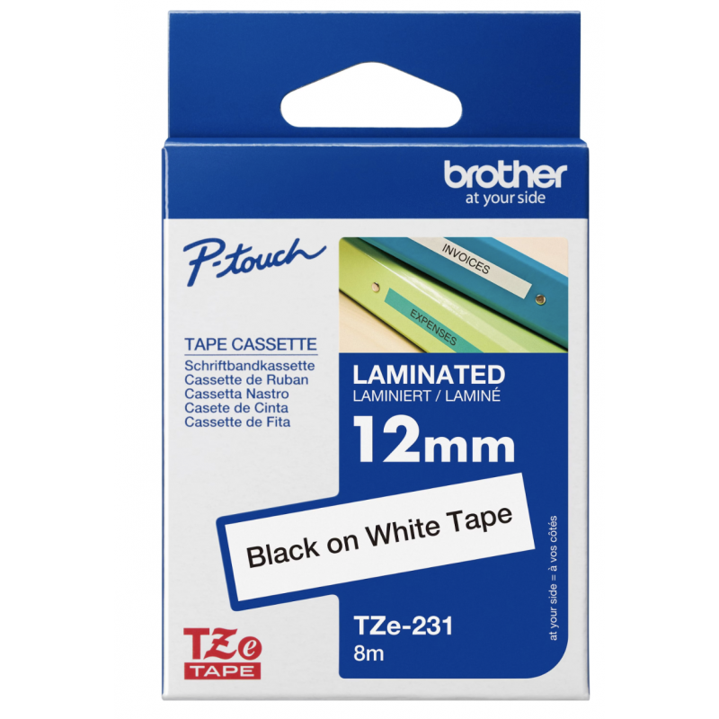Brother TZe-231- Rouleau étiqueteuse 1.20 cm, Blanc, Noir